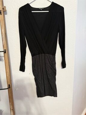 James Perse Black and Charcoal Two-Tone Wrap Mini Dress